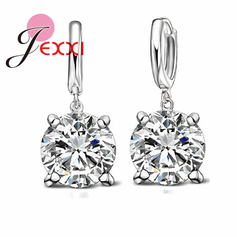 

YAAMELI Real Pure 925 Sterling Silver Dangle Earrings CZ Crystal Lever Back Huggie Piercing Brincos For Women Girls Gift Jewelry