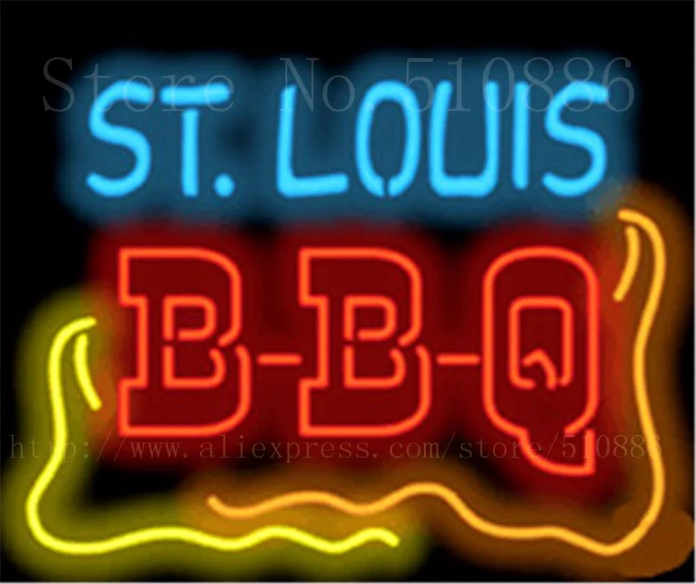 St. Louis BBQ Open Barbeque Glass Tube neon sign Businese Handcrafted