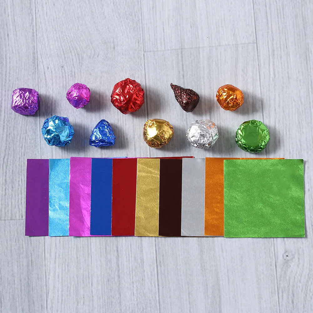 

100Pcs/Set Foil Candy Package Paper Chocolate Aluminum Candy Food Tin Joyful DIY Baking 10 Colors 3.15 "x 3.15"