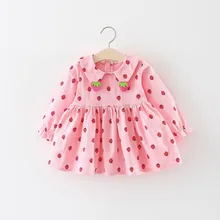 BibiCola/ г., платья для новорожденных на лето и осень, милое платье с длинными рукавами и рисунком клубники для маленьких девочек, повседневная одежда