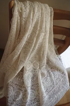 

ivory Lace fabric, Embroidered tulle lace fabric, vintage lace fabric with round patterns 1yard