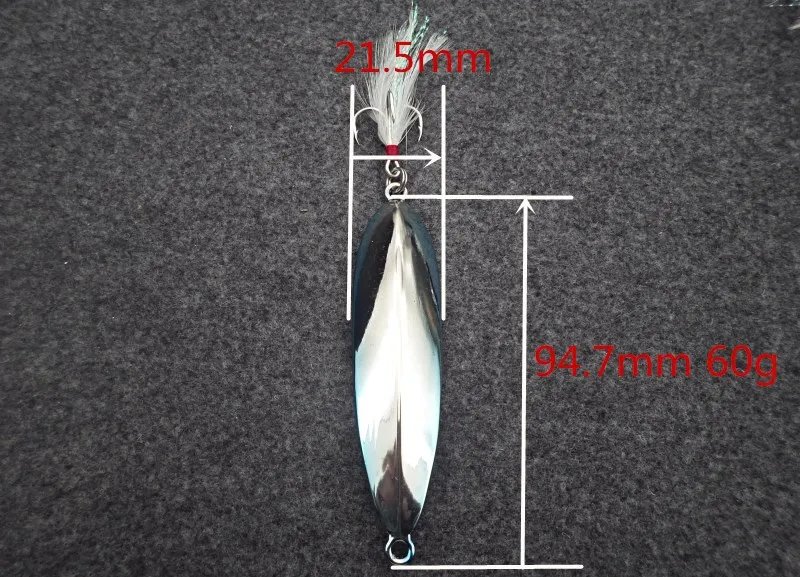 60g 94.7mm Long Shot Metal Fishing Lure Sea Monster Tackle Hard Spoon Bait with Feather
