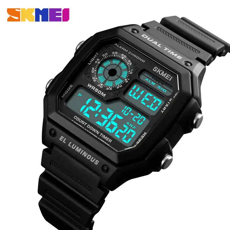 SKMEI 50 м водонепроницаемые спортивные мужские часы, мужские наручные часы в Военном Стиле, мужские электронные часы с цифровым дисплеем, светодиодный, роскошные часы