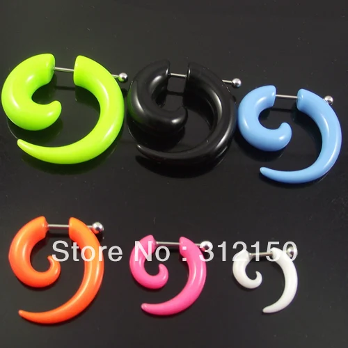 

100pcs Free Shipping Candy Color acrylic Fake Ear Plug,UV Acrylic Ear Spiral expanders cheater Earring Fake Ear Plugs