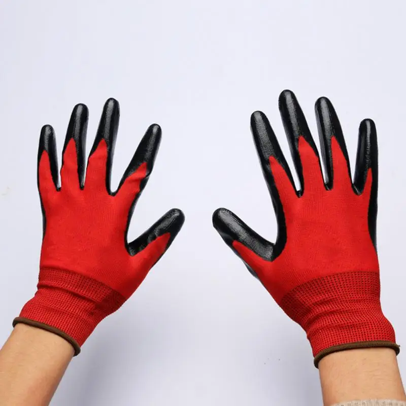 1 пара красных нейлоновых Противоскользящих строительных нитриловых резиновых перчаток защитные перчатки для строительства садоводства