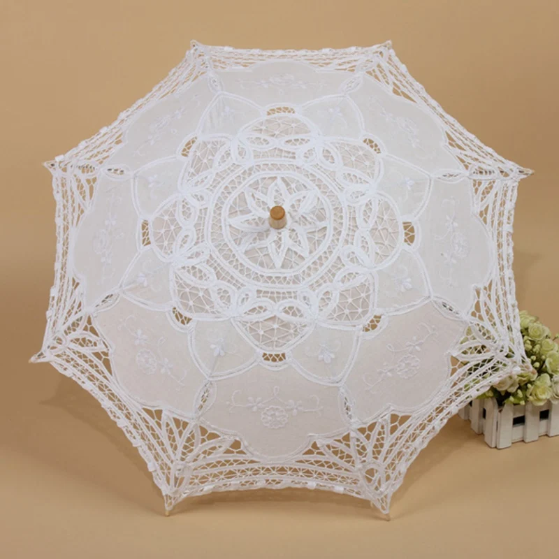 30 White Umbrella Элегантный хлопковый кружевной зонтик и веер для женщин, карнавальный костюм принцессы, реквизит для костюма, Свадебная вечеринка, деревянный зонт для невесты, Ручной Веер - Цвет: 30 White Umbrella
