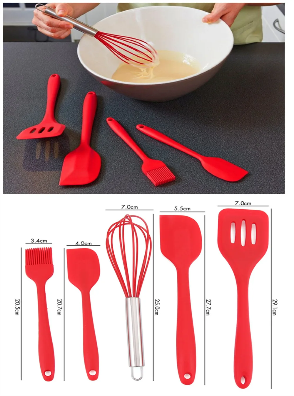 5Pcs/Set Silicone Pastry Baking Set Mixing Egg Blender Shovel Basting