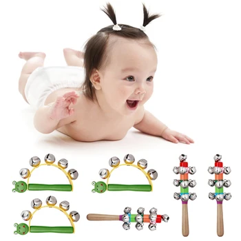

6Pcs/Lot Wooden Handle Bells Rattle Christmas Bell Stick Shaker Rattle Children Musical Early Education Puzzle Toys for Kids