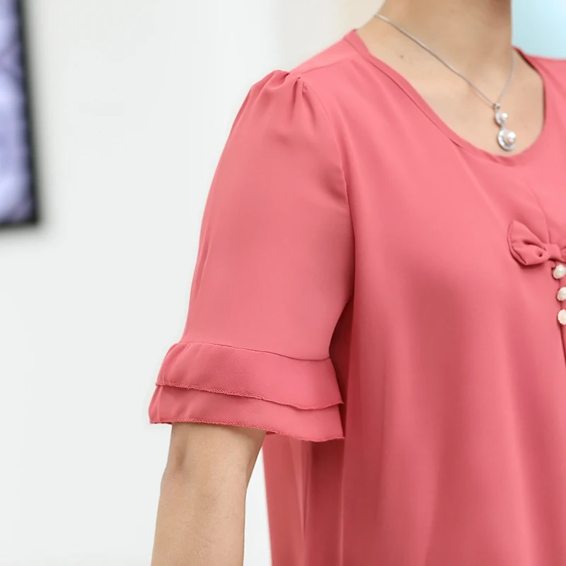 NIFULLAN летняя одежда для мамы Повседневная Свободная 5XL размера плюс расклешенная шифоновая рубашка с коротким рукавом женская блузка Топ женский пуловер