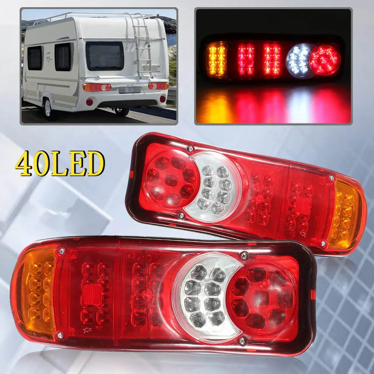 

2X 12V 40 LED Car Tail Lights for Trailer Truck Bus/Vans Caravans Stop Rear Tail Indicator Light Lamp Waterproof