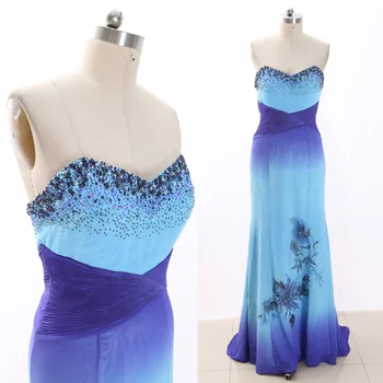 

MACloth Multi Sweep Train Strapless Floor-Length Long Beading Chiffon Prom Dresses Dress L 266261 Clearance