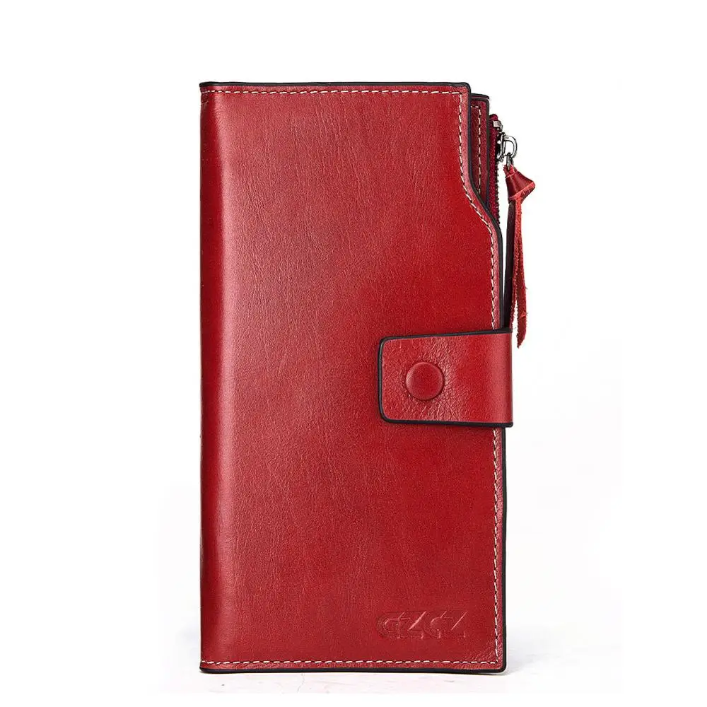Genuine Leather Women Wallet and Female Clutch Coin Purse Portomonee Phone Bag Card Holder Handy High Quality - Цвет: Red-L