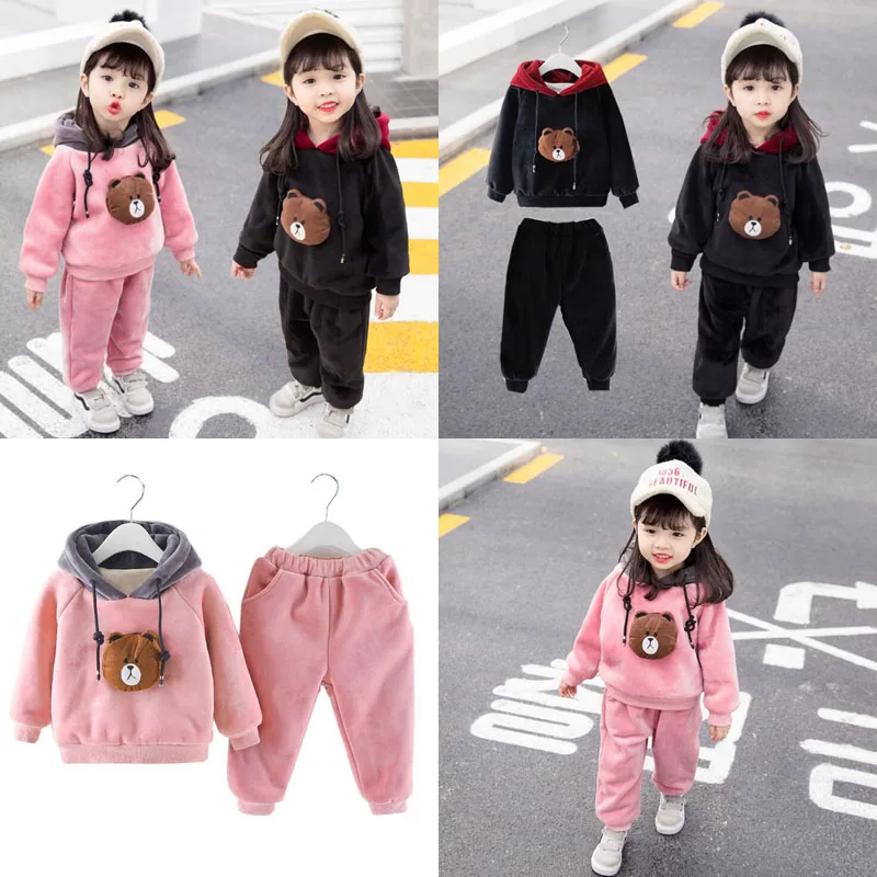 

2018 new fashion winter velvet thick bear two-piece sweater warm clothes