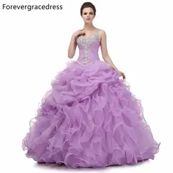 Forevergracedress 2017 Оригинал фото оборками платье Quinceanera новый V Средства ухода за кожей шеи бисера органзы Длинные официальная Вечеринка платье