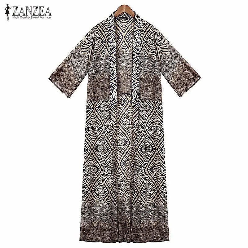 ZANZEA 2016 Boho Summer Women Printed Blouse Tops Loose Kimono Half Sleeve Long Cardigan Blusas Femininas Beach Cover-ups