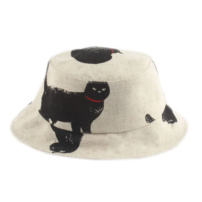 

Top Quality 100% Cotton Breathable Bucket Hat Women Summer Cat Print Sun Cap Men Fishing Bucket Hats chapeu pescador