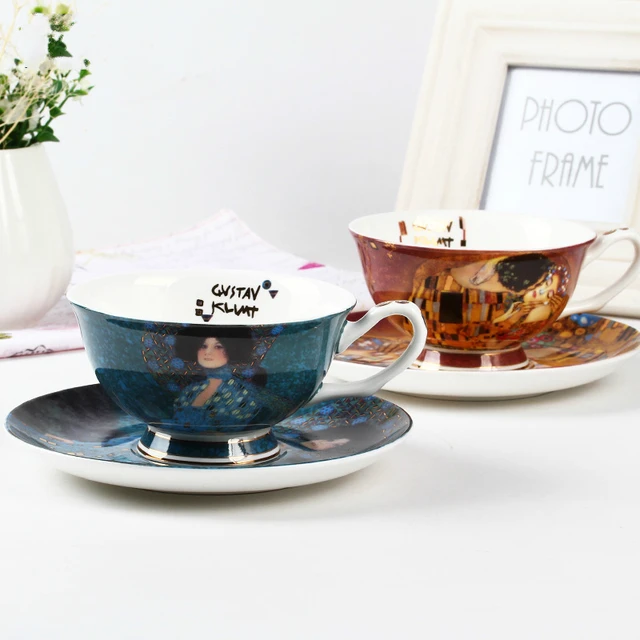 Court Bone China Black Tea Coffee Cup Saucer Set Gustav Klimt Art Court Bone China Black Tea Coffee Cup Saucer Set Gustav Klimt Art Famouspaint Oil Painting Kiss