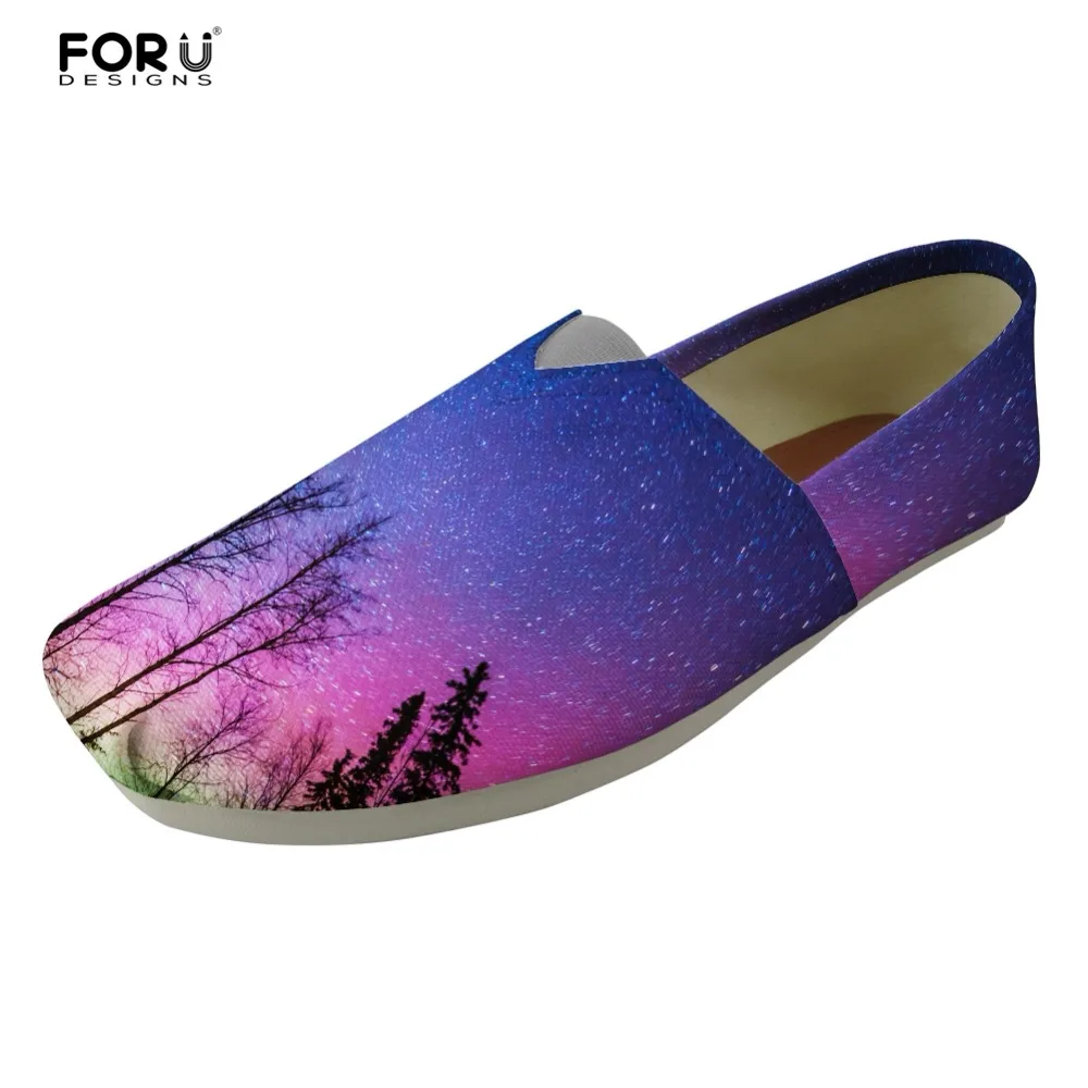 

FORUDESIGNS Women's Casual Shoes Flats Galaxy Pattern Summer Canvas Fashion Multi Ladies Loafers Shoes Woman Walk Slacker Shoes