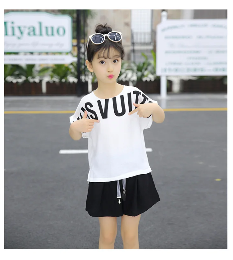 Summer Children Clothing Sets For Girls 2019 Fashion Letter Print Tshirts Tops Shorts Teenage Clothes 2Pcs Kids Suit 10 12 Years (14)