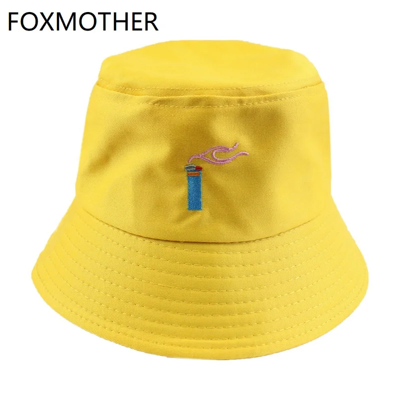 

FOXMOTHER New Hip Hop Backet Hat Funny Green Red Yellow Embroidery Floral smoke Panama Bucket Hat Man chapeu