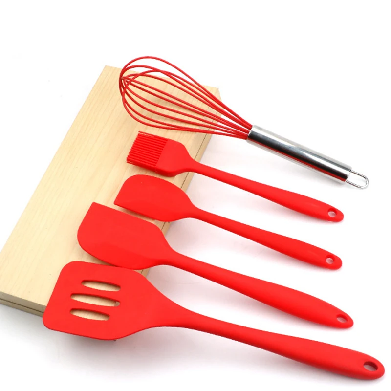 

5pcs/set Silicone Cooking Tool Sets Egg Beater Spoon Spatula Oil Brush Kitchenware Kitchen Utensils Sets with Box HB
