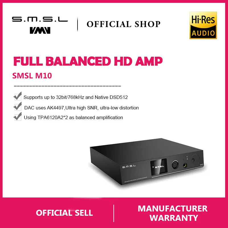 SMSL M10 AK4497 Chip Full balanced headphone amplifier& DAC Support DSD512 PCM768kHz USB Digital Decoder Power Amplifier