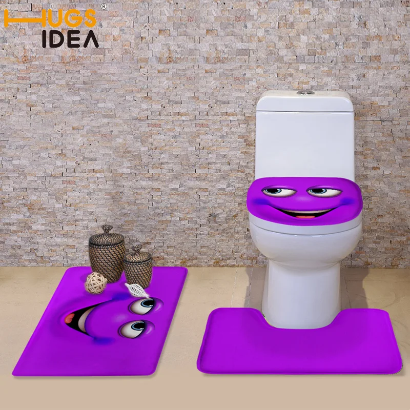

FORUDESIGNS Candy Color Emoji Bathroom Toilet Set Cover Wc Seat Cover Bath Mat Holder Closestool Lid Cover Toilet Seat Cushion