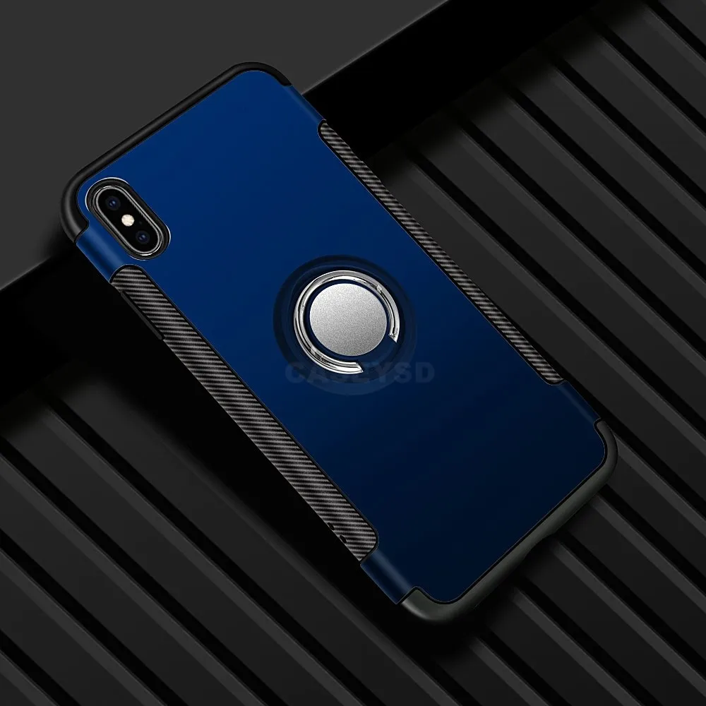 Противоударный бронированный чехол-подставка для iphone Xs Max 6 6s 7 Plus 5S с кольцо-держатель на палец чехол s для iphone 7 8 X Plus SE Phone - Цвет: Navy Blue