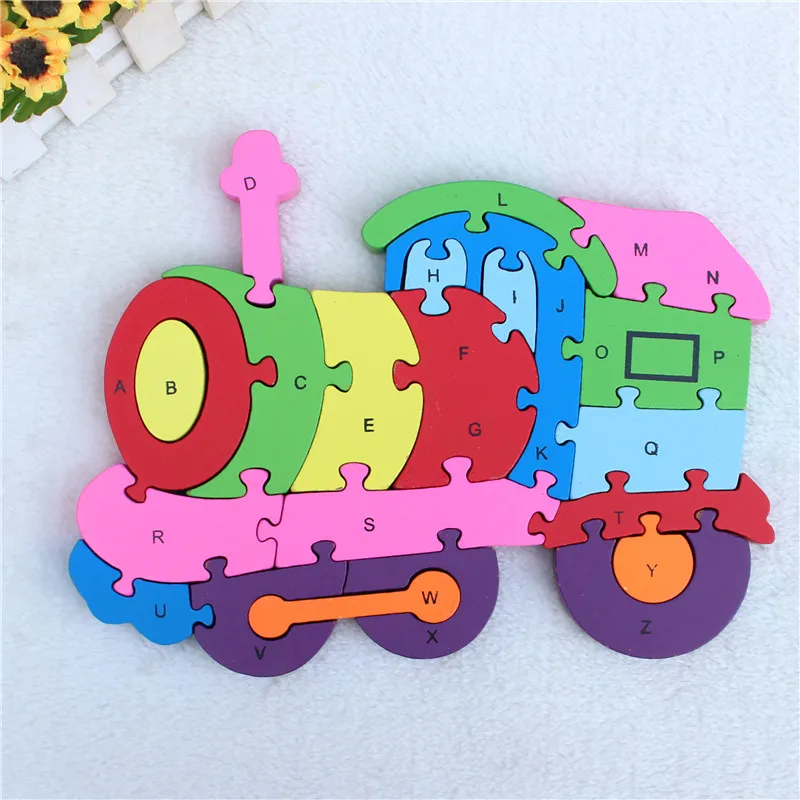 

JP051 Double Sides Children Wooden Toys Alphabet Number Building Jigsaw Puzzle Thomas Train Digital Puzlzle Game Educational