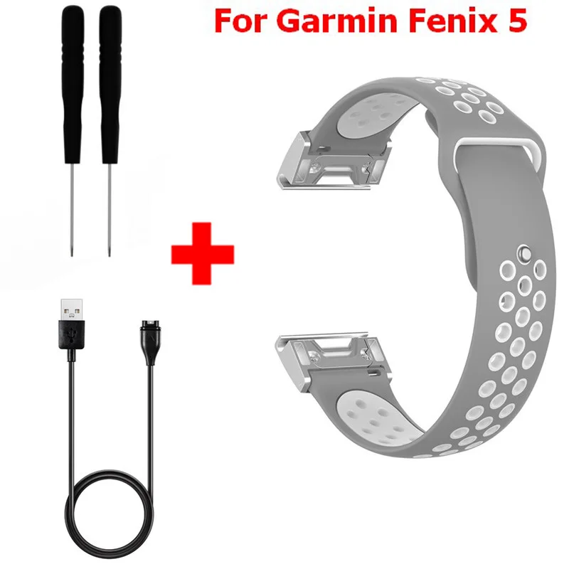 Color3 3 в 1 силиконовый ремешок для наручных часов Garmin Fenix 6 ремешок для наручных часов Garmin Fenix 5 USB зарядное устройство зарядный кабель - Цвет: Color3