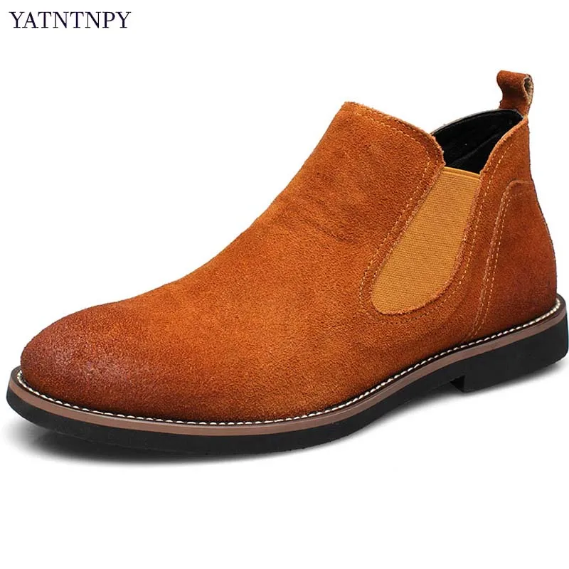YATNTNPY/Новые Брендовые мужские короткие сапоги удобные замшевые кожаные ботинки «Челси» стильные зимние оксфорды без шнуровки унисекс 4 цвета