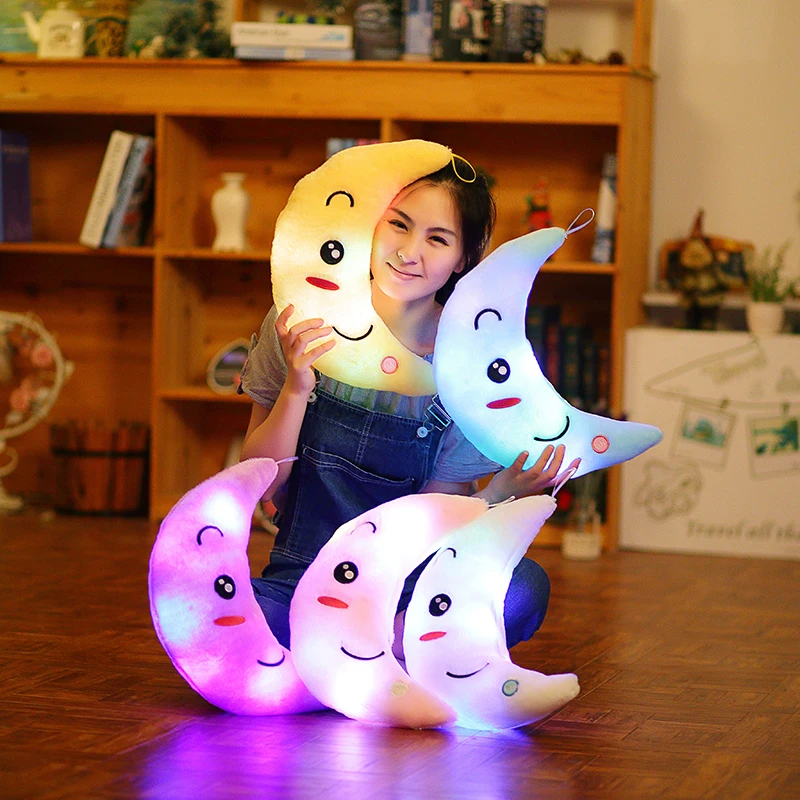 New Colorful Flashing Moon Plush Toys Sleep Luminous Led Light Cushion Pillow Plush Moon Doll Birthday Gifts For Kids YYT219