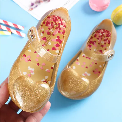 Melissa/Новинка года; прозрачные сандалии для девочек; детская обувь; детские сандалии; нескользящие пляжные сандалии для девочек; высокое качество; 13-15,5 - Цвет: gold