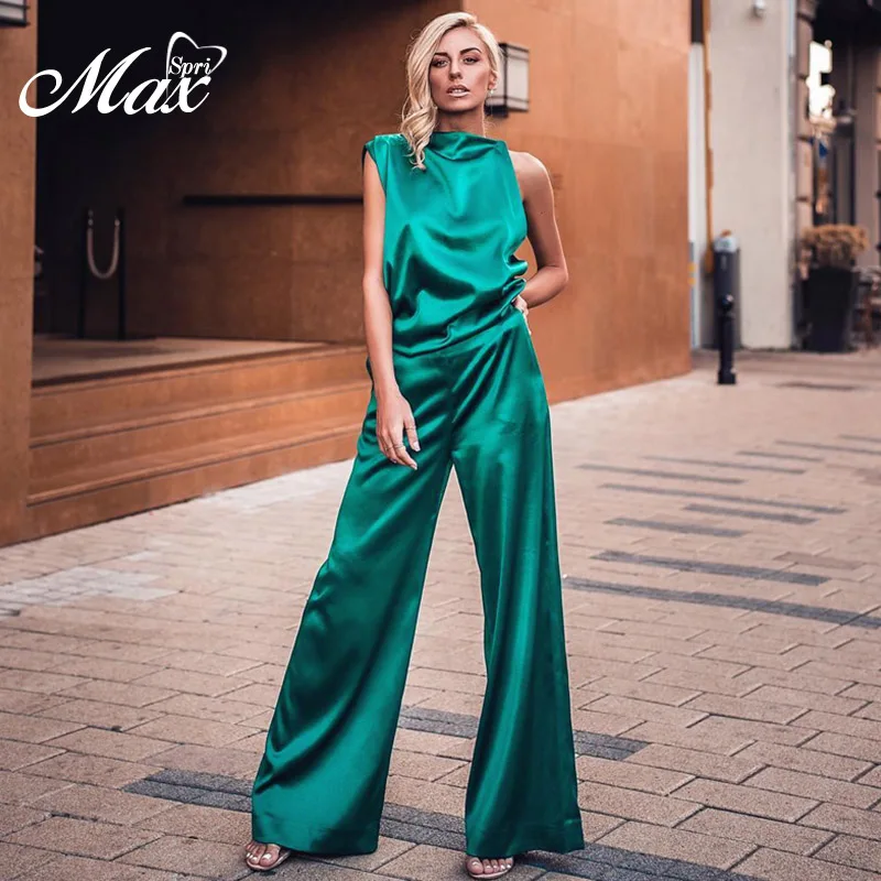 

Max Spri 2019 Stylish Two Piece Set Sleeveless Crop Top With Wide Leg Pants Full Length Fashion Party Women Clothing