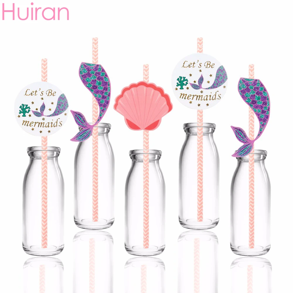 

HUIRAN 36pcs Paper Drinking Straws Shell Case Mermaid Party Decor Mermaid Birthday Party Supplies Kids Favors Ocean Party Baby