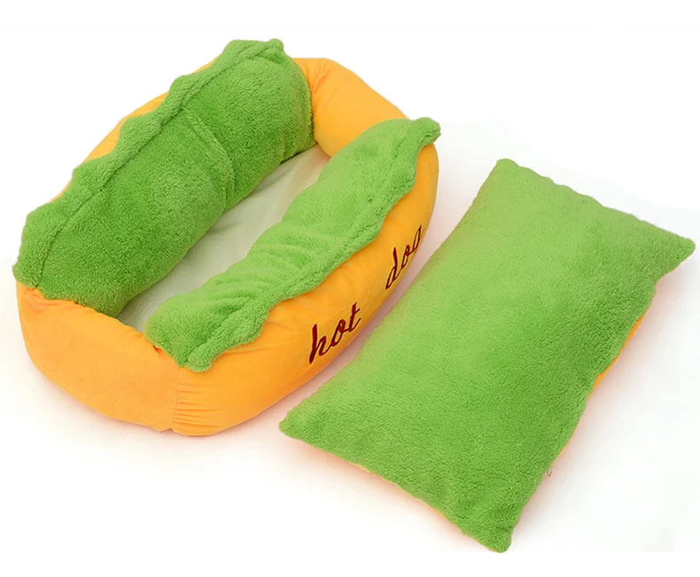 Funny Hot Dog Dog Bed Pet Cat Sofa Cushion Soft& Cozy Cat House Sleeping Bag Puppy Nest Kennel for Small Medium Pet Supplies