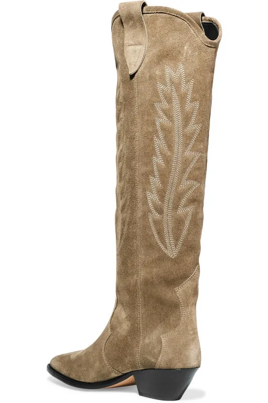 Botines Mujer; коллекция года; замшевые высокие сапоги до колена; зимние байкерские сапоги в стиле панк на низком квадратном массивном каблуке; женские ковбойские сапоги в ковбойском стиле