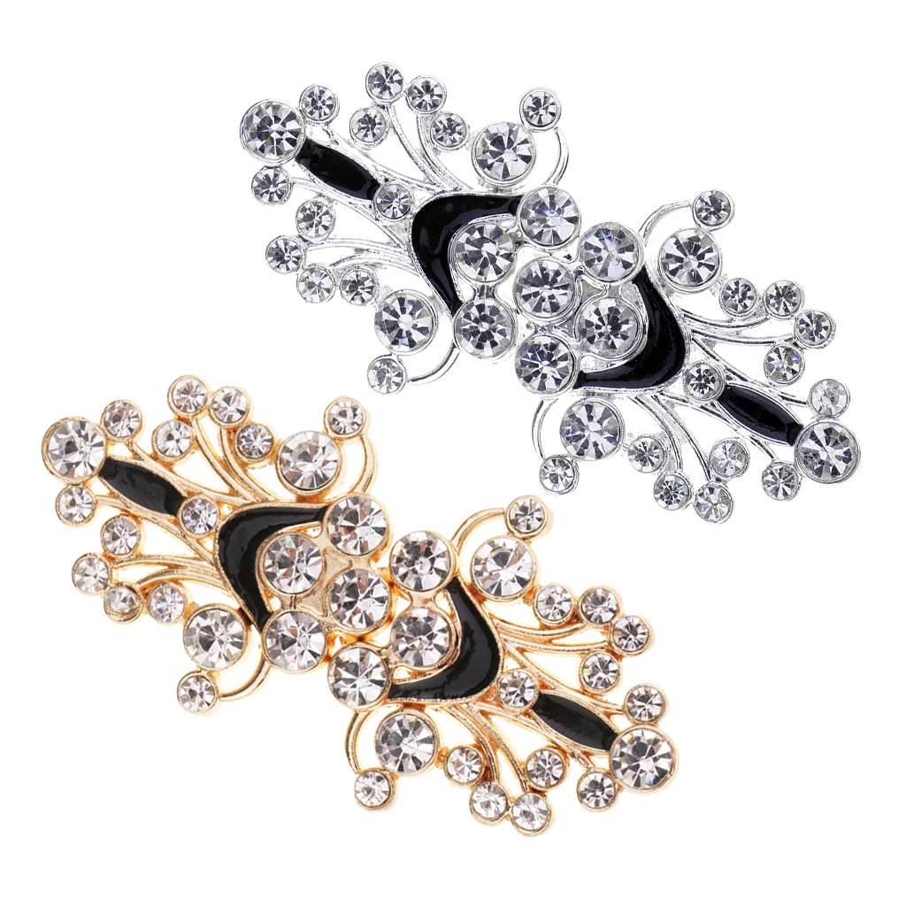 2 Pairs Wedding Bridal Rhinestone Crystal Closure Clasp Hook and Eye Buttons 63x31mm