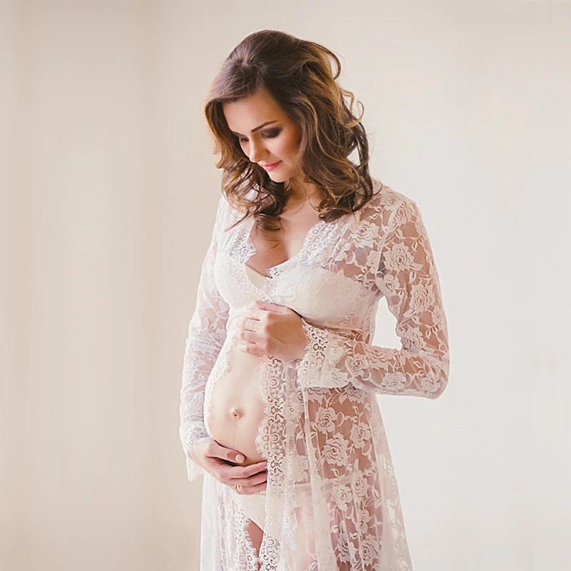 Vestidos de maternidad largos para sesión de fotos, maxivestido de encaje blanco  para fotografía de embarazada, ropa de mujer embarazada de manga larga de  verano, 2019|Vestidos| - AliExpress