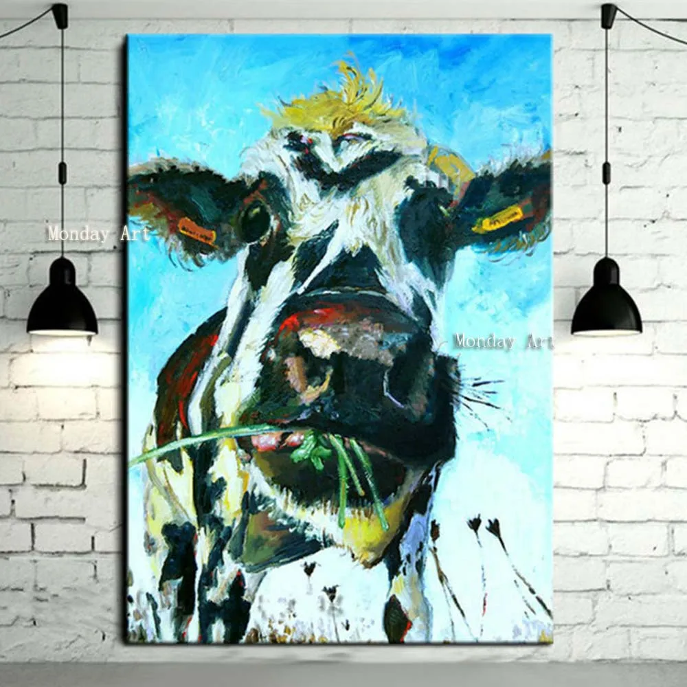 Large-Funny-Cow-Pictures-Gifts-Modern-Home-Decor-Wall-Art-Handpainted-Abstract-Cartoon-Oil-Paintings-on