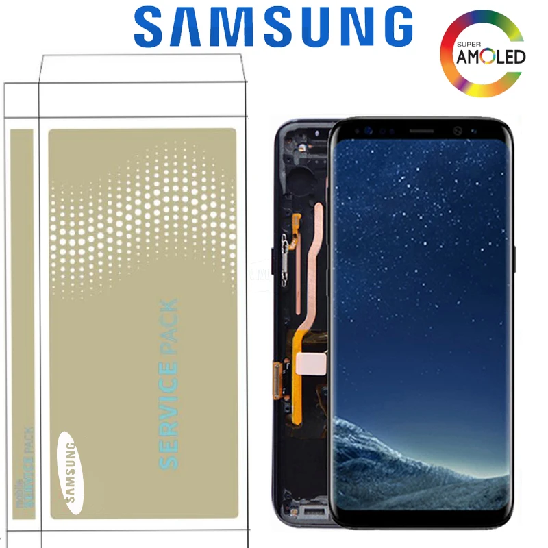 Супер Amoled lcd для samsung S8 G950F G950U G950W дисплей с кодирующий преобразователь сенсорного экрана в сборе Замена с рамкой