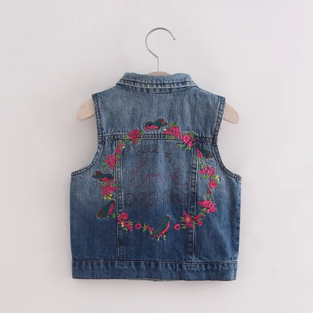 Baby Girls Denim Vest Floral Embroidery Children Sleeveless Waistcoat