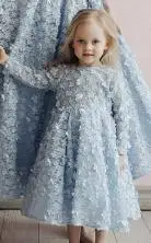 Baby dress Светло-голубые кружевные вечерние платья Элегантное платье для мамы и дочки с длинными рукавами и объемными цветами, трапециевидной формы вечерние платья - Цвет: Baby dress