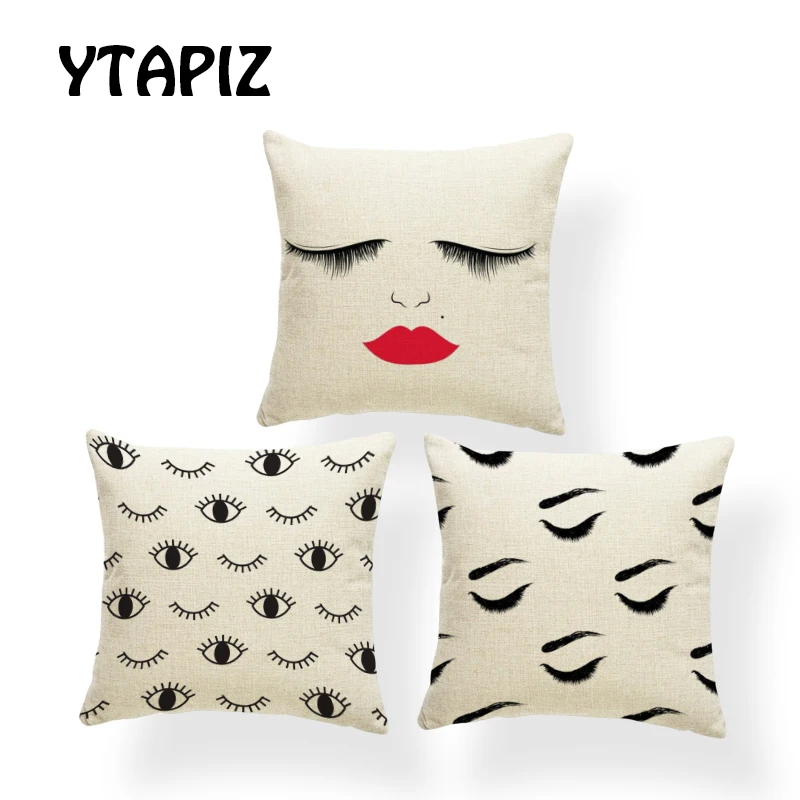 Personalized Facial Grooming Pillowcase Blue Black Red Pink Geometric Glasses Eyelashes Decorative Bedroom Sofa Cushion Cover | Дом и сад