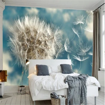 

beibehang Custom mural photo light blue pure beautiful dandelion Nordic minimalist TV background wallpaper papel de parede 3d