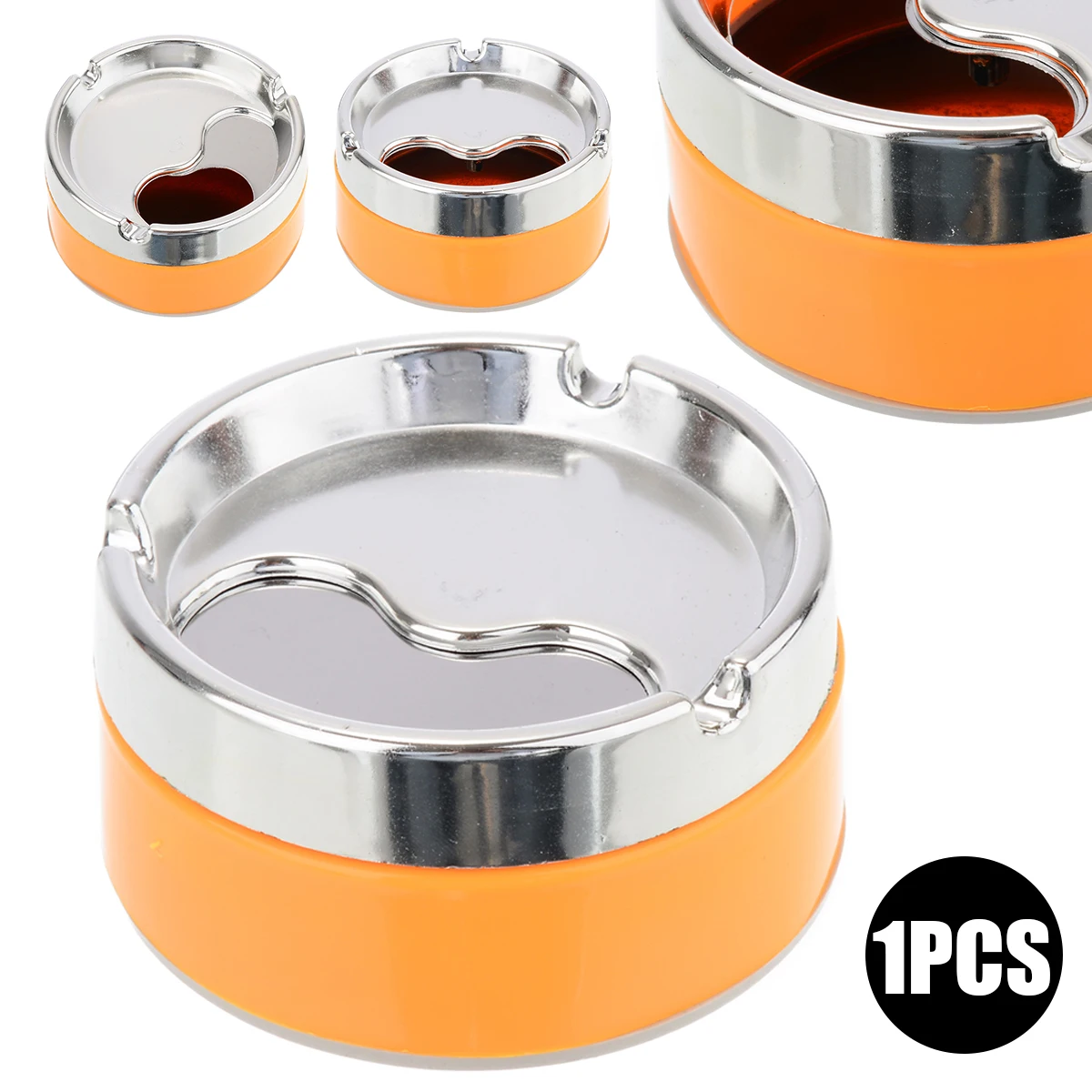 1pc New Detachable Lid Stainless Steel Cigarette Ashtray  Silver Orange Cigarette Ashtray For Smokers Desktop Smoking Ash Tray