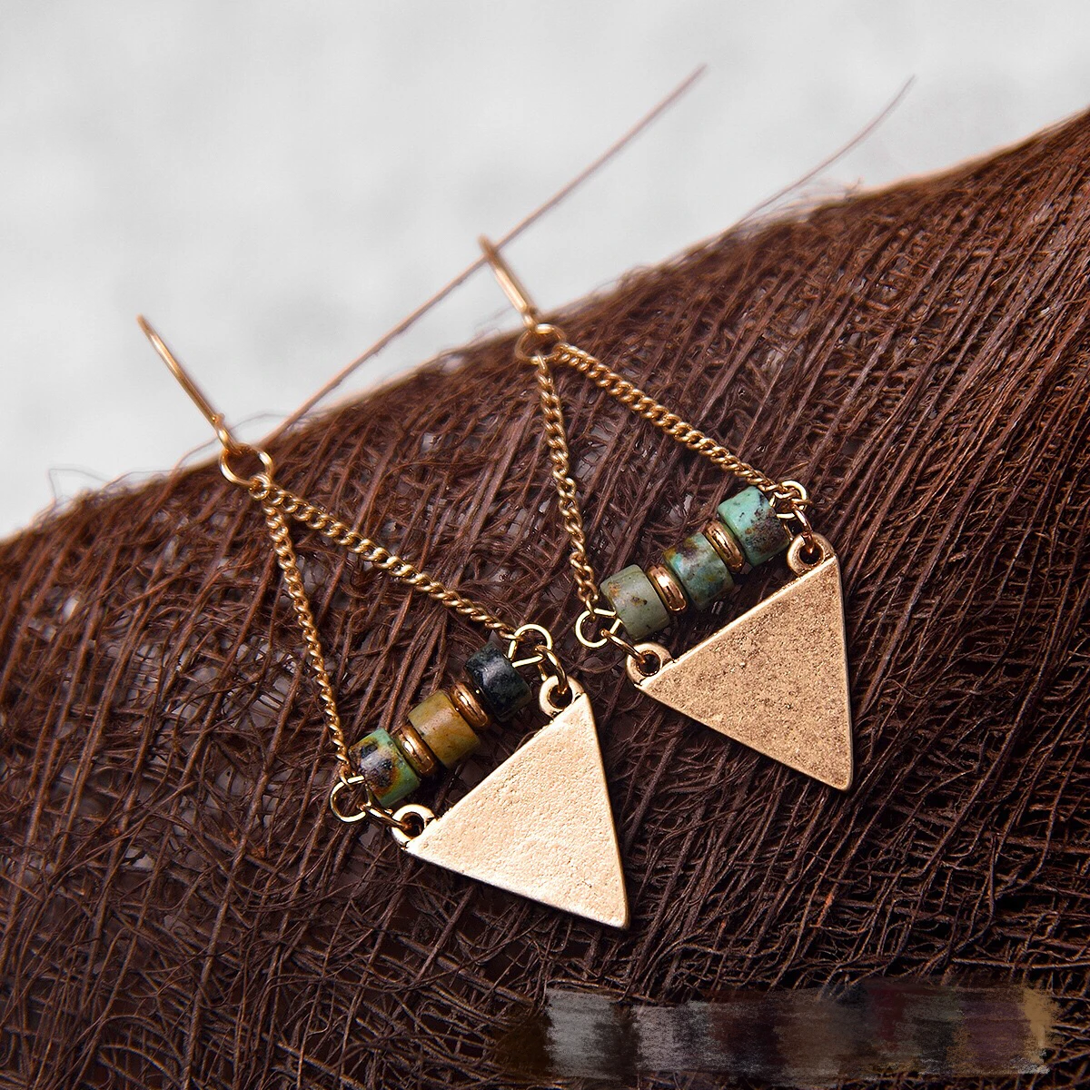 

Fashion Jewelry 2017 Boho Style Antique Gold Silver Natural Stone Bead Triangle Dange Earring