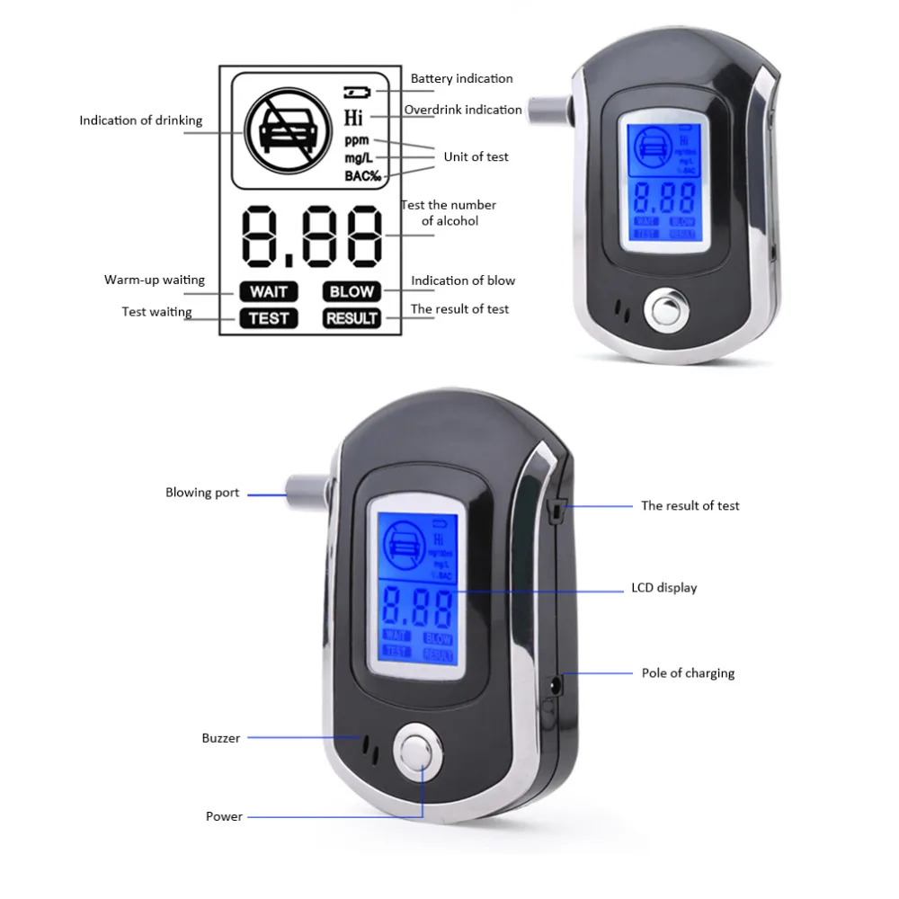 المهنية الكحول اختبار AT6000 الرقمية الكحول التنفس محلل مع كبير الرقمية LCD عرض 5 قطع أبواق المهنية الكحول اختبار AT6000 الرقمية الكحول التنفس محلل مع كبير الرقمية LCD عرض 5 قطع أبواق