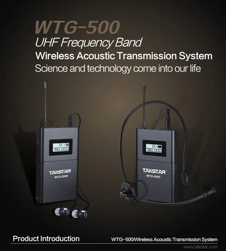 Takstar WTG-500/WTG500 UHF Беспроводная аудиосистема для туристического гида/обучения передатчик+ приемник+ микрофон+ наушники