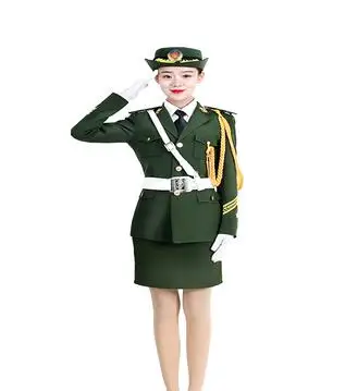 Woman Green Skirt Армейская защитная полоса Honor костюм одежда красивые носочки с флагом Raiser костюм Honor Guard Китайская национальная Производительность куртка Military - Цвет: Woman Green Skirt